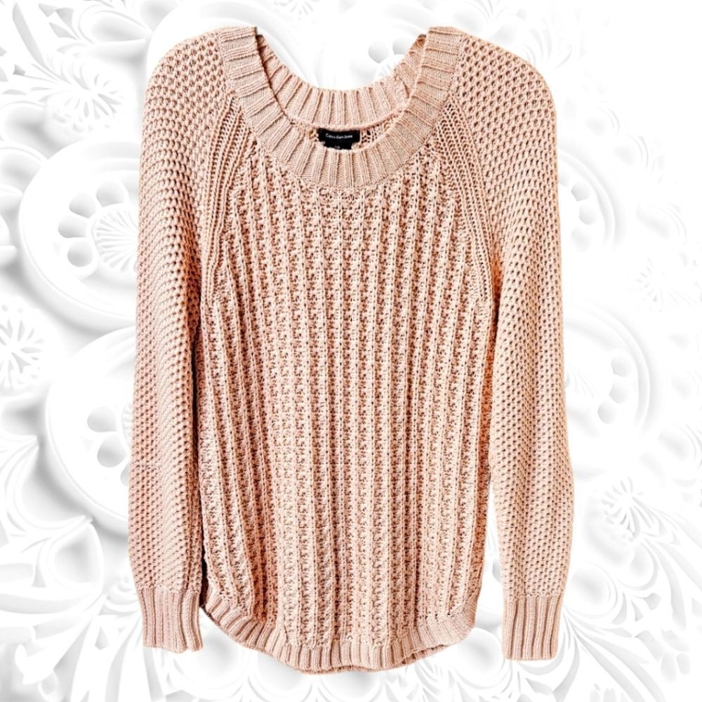 CALVIN KLEIN JEANS New  Round Neck Cable Knit Pink Rose Sweater SIZE Large
